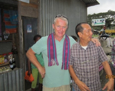 Peter Shakes and Father Bong, our indispensable,  host in Railaco. 